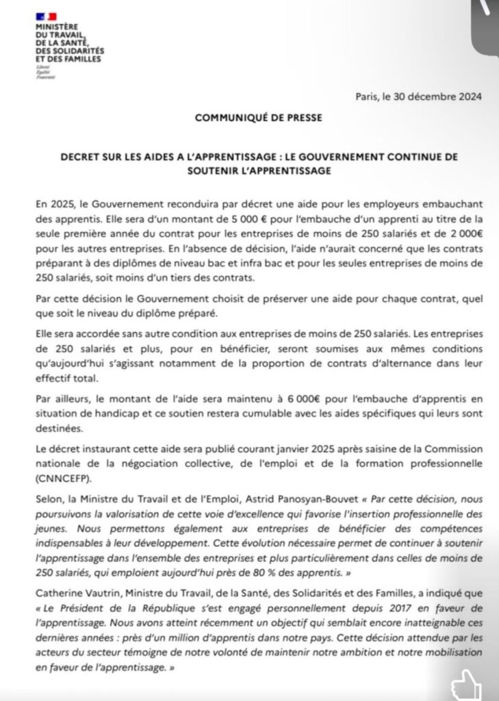L’aide à l’embauche d'apprentis finalement maintenue en 2025... ...Mais…