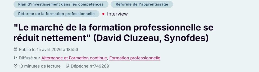 "Le marché de la formation professionnelle se réduit nettement" - David Cluzeau, délégué général du Synofdes