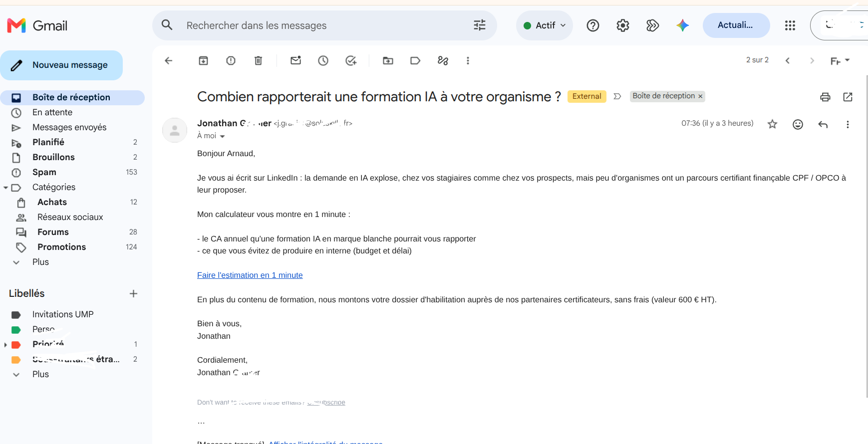 Vendre une formation IA en marque blanche : tout commence par un email non sollicité
